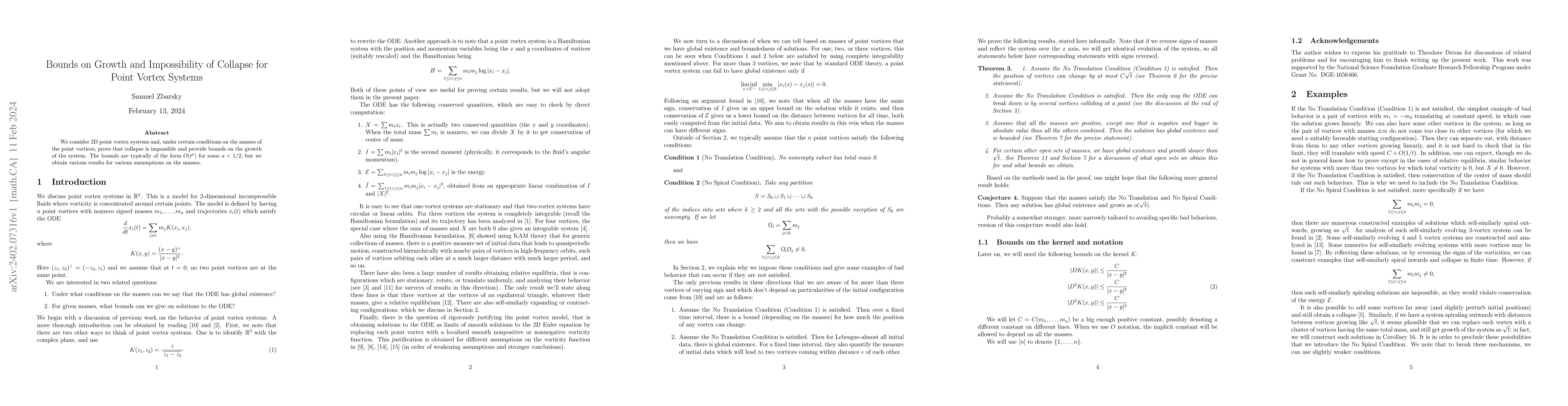 Thumbnail for Bounds on Growth and Impossibility of Collapse for Point Vortex Systems