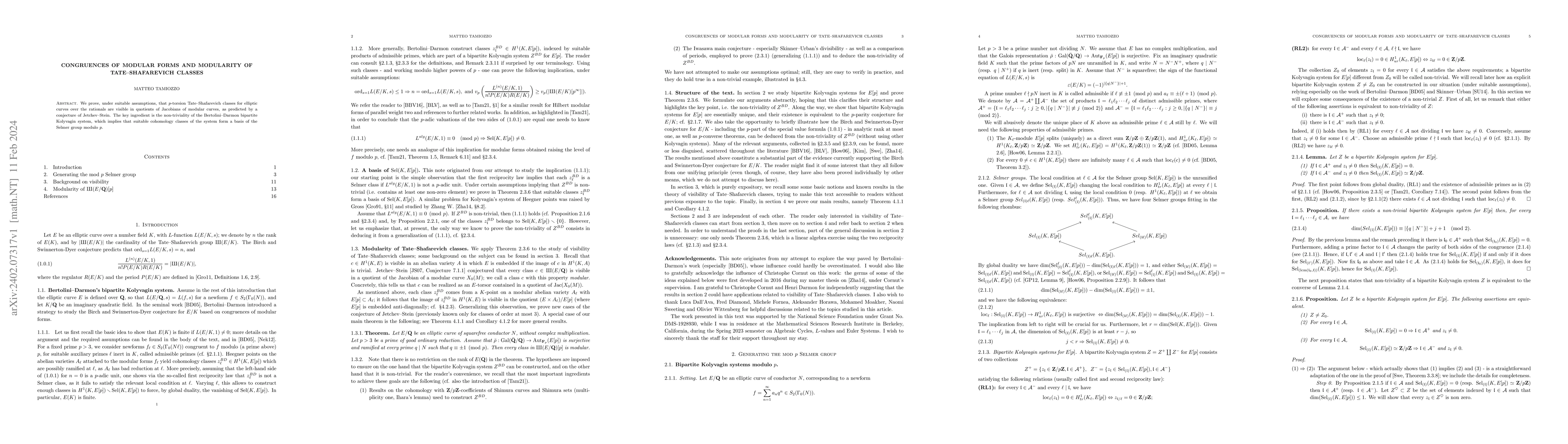 Thumbnail for Congruences of modular forms and modularity of Tate-Shafarevich classes