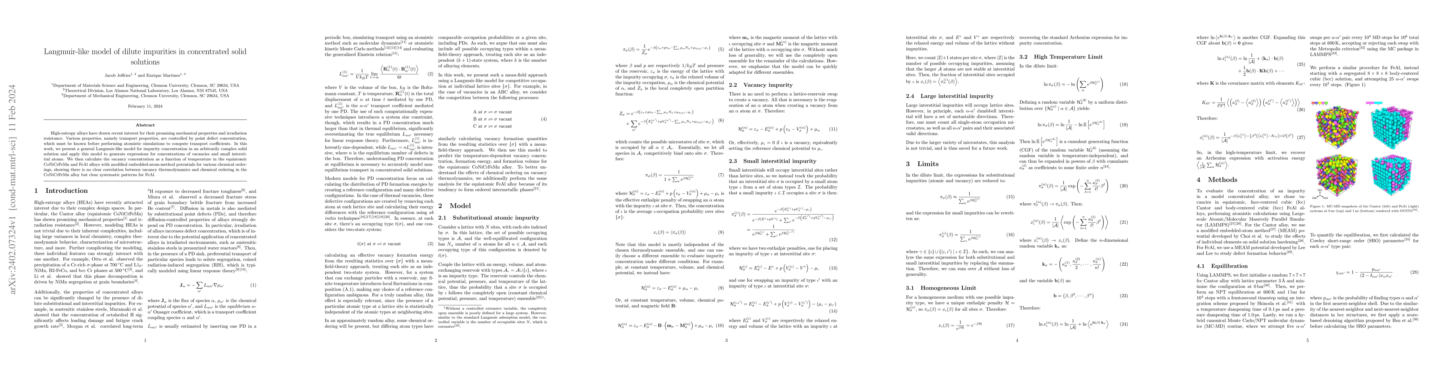 Thumbnail for Langmuir-like model of dilute impurities in concentrated solid solutions
