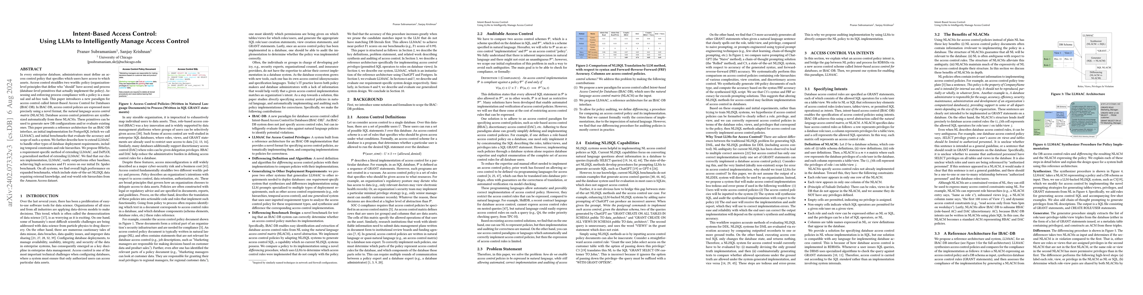Thumbnail for Intent-Based Access Control: Using LLMs to Intelligently Manage Access
  Control