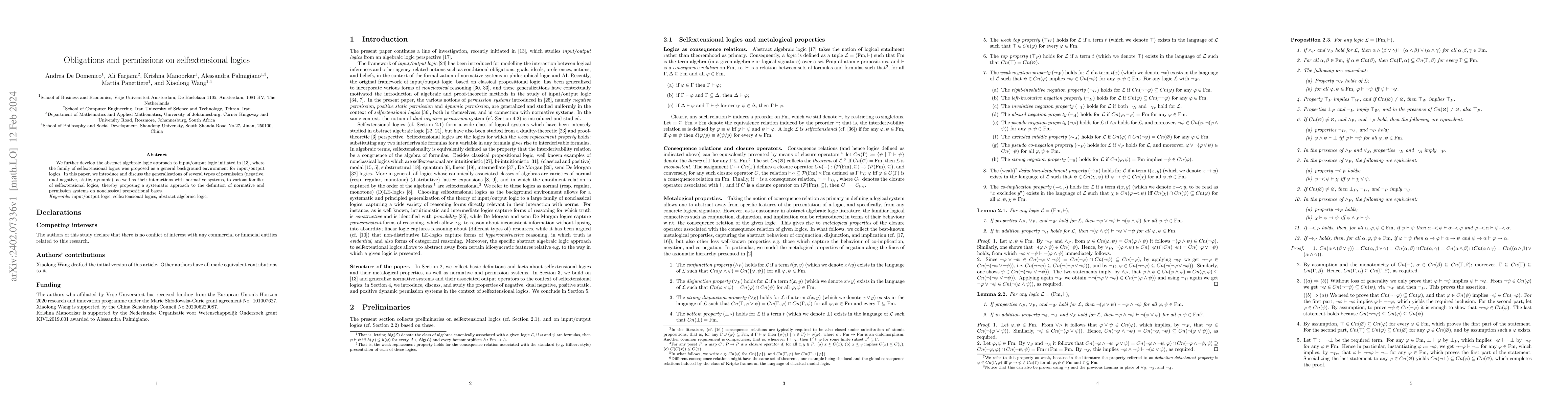 Thumbnail for Obligations and permissions on selfextensional logics