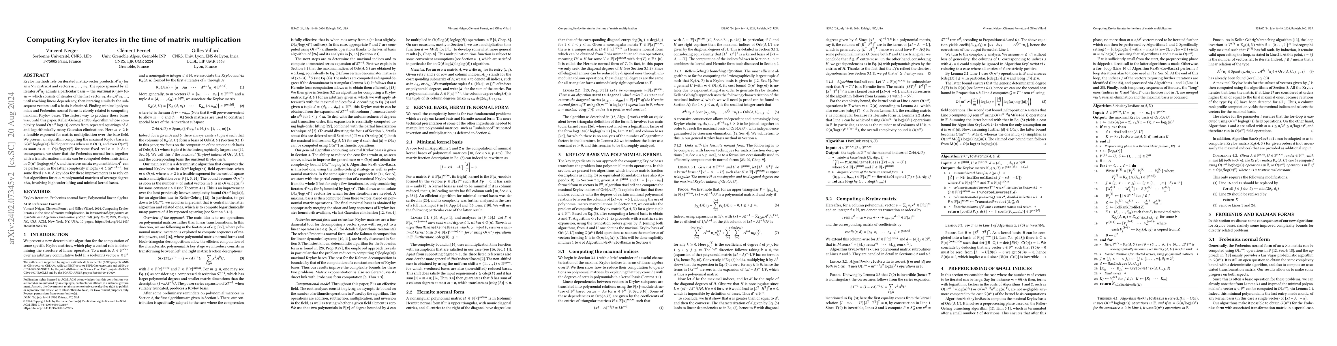 Thumbnail for Computing Krylov iterates in the time of matrix multiplication