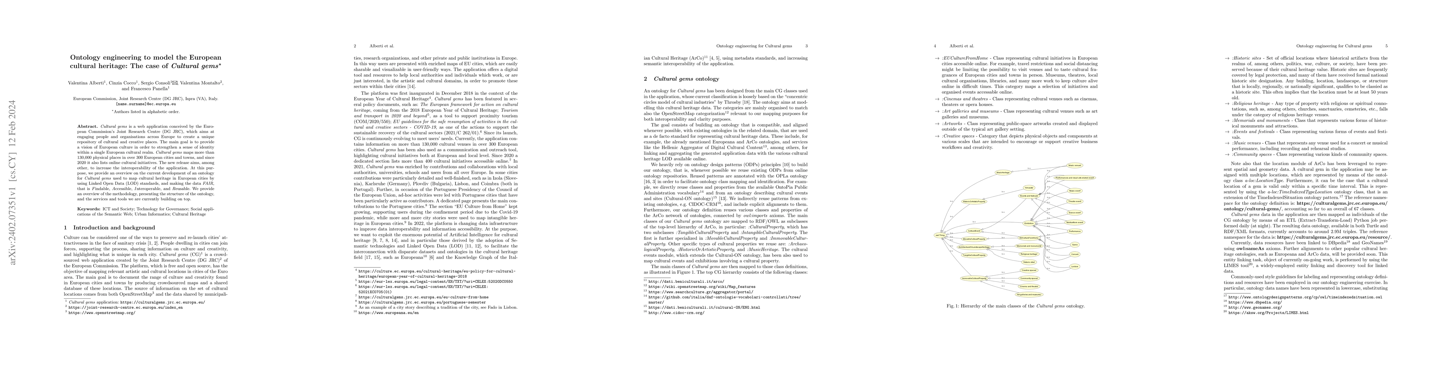 Thumbnail for Ontology Engineering to Model the European Cultural Heritage: The Case
  of Cultural Gems