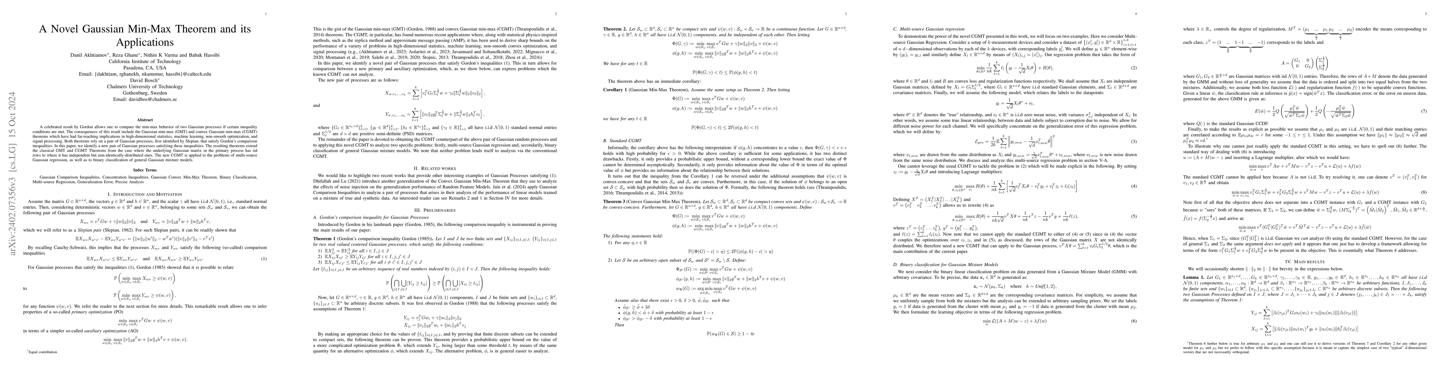 Thumbnail for A Novel Gaussian Min-Max Theorem and its Applications