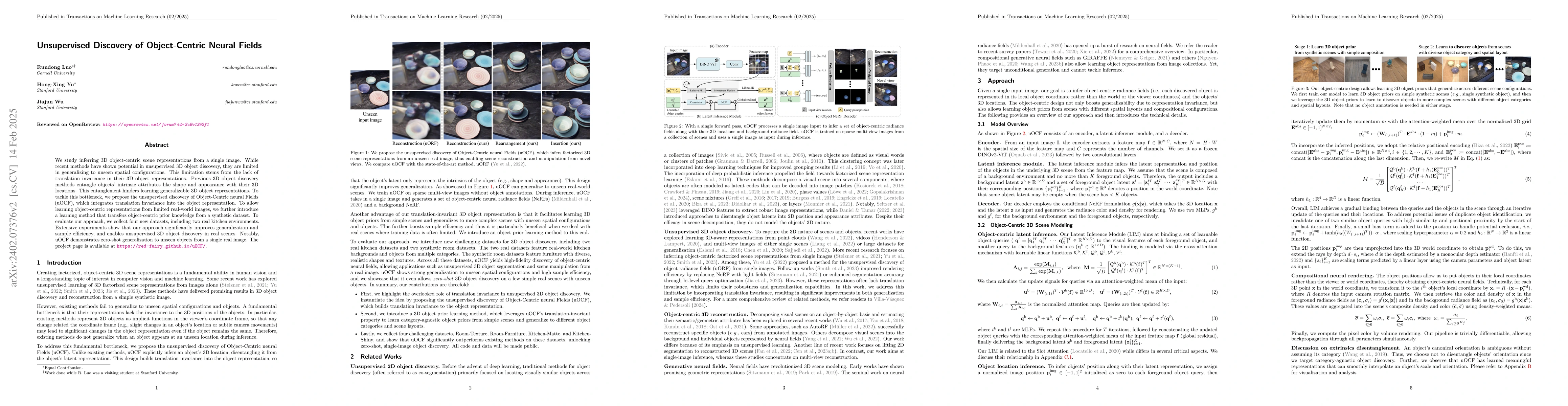 Thumbnail for Unsupervised Discovery of Object-Centric Neural Fields