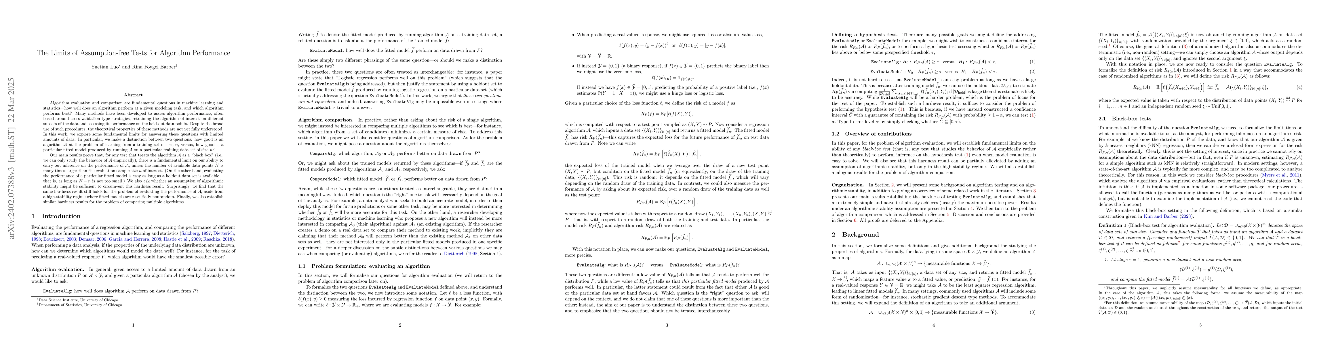 Thumbnail for The Limits of Assumption-free Tests for Algorithm Performance