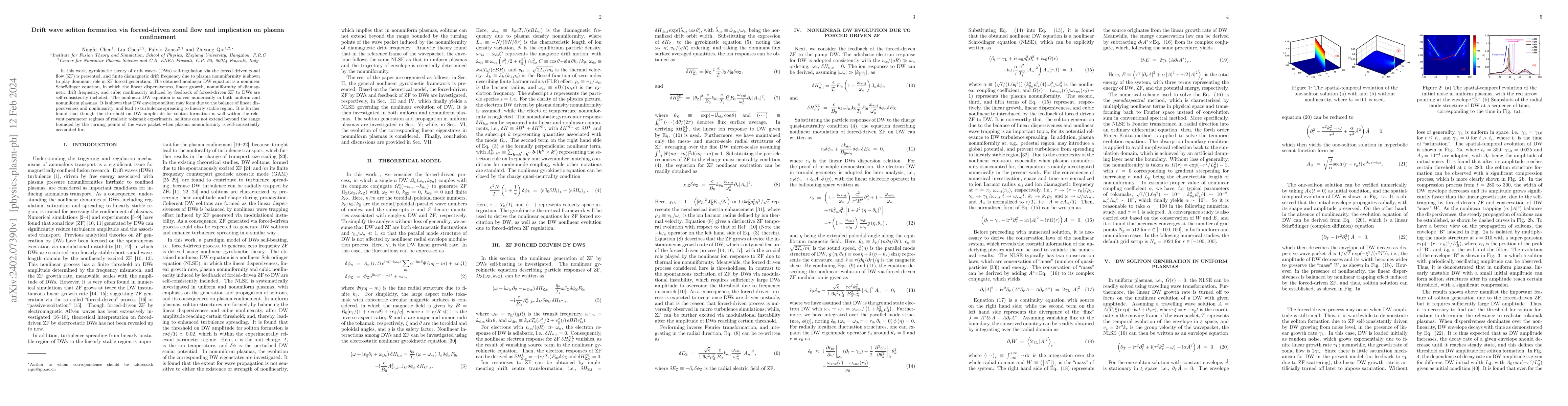 Thumbnail for Drift wave soliton formation via forced-driven zonal flow and
  implication on plasma confinement