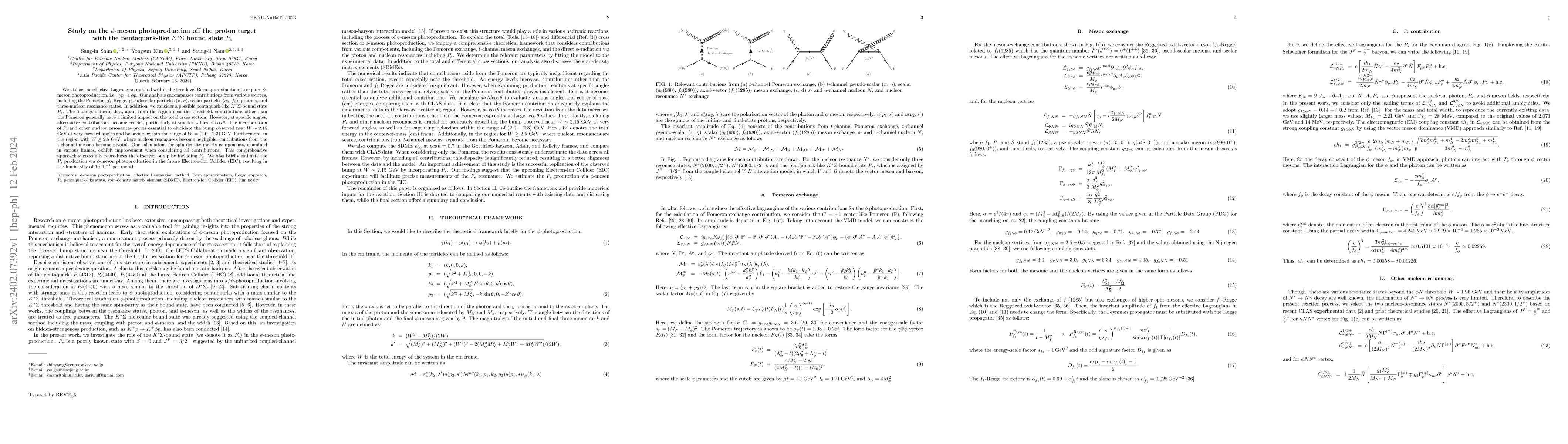 Thumbnail for Study on the $\phi$-meson photoproduction off the proton target with the
  pentaquark-like $K^*\Sigma$ bound state $P_s$