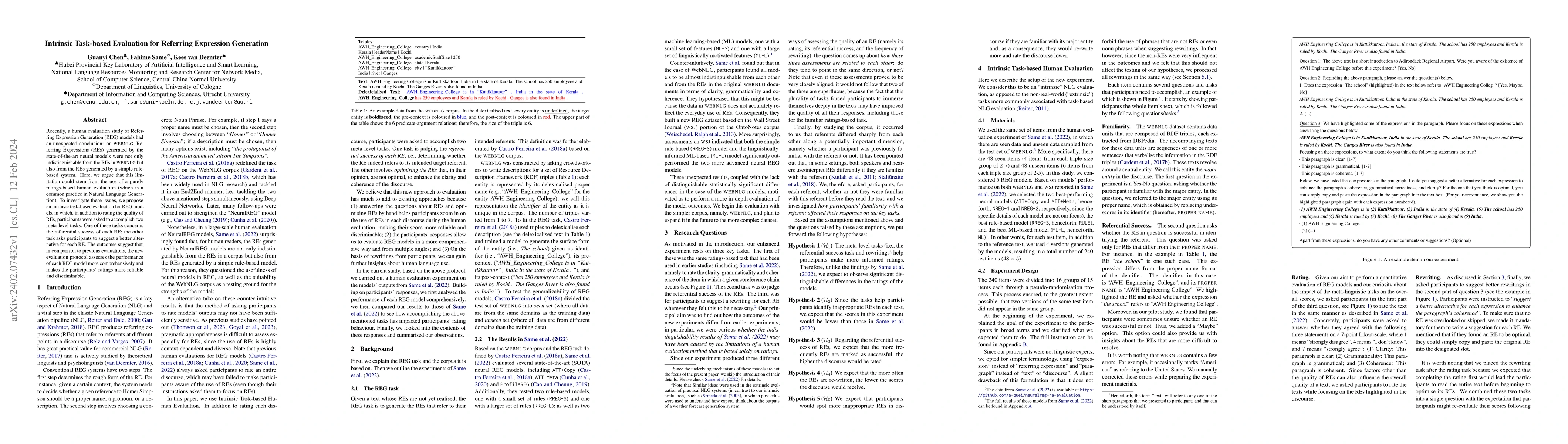 Thumbnail for Intrinsic Task-based Evaluation for Referring Expression Generation