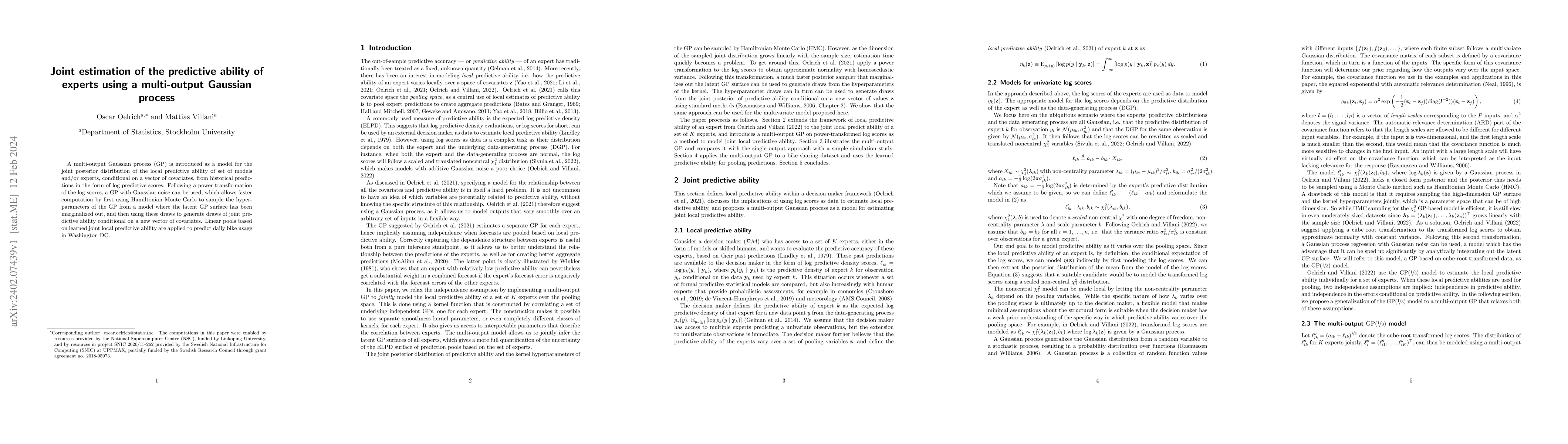 Thumbnail for Joint estimation of the predictive ability of experts using a
  multi-output Gaussian process