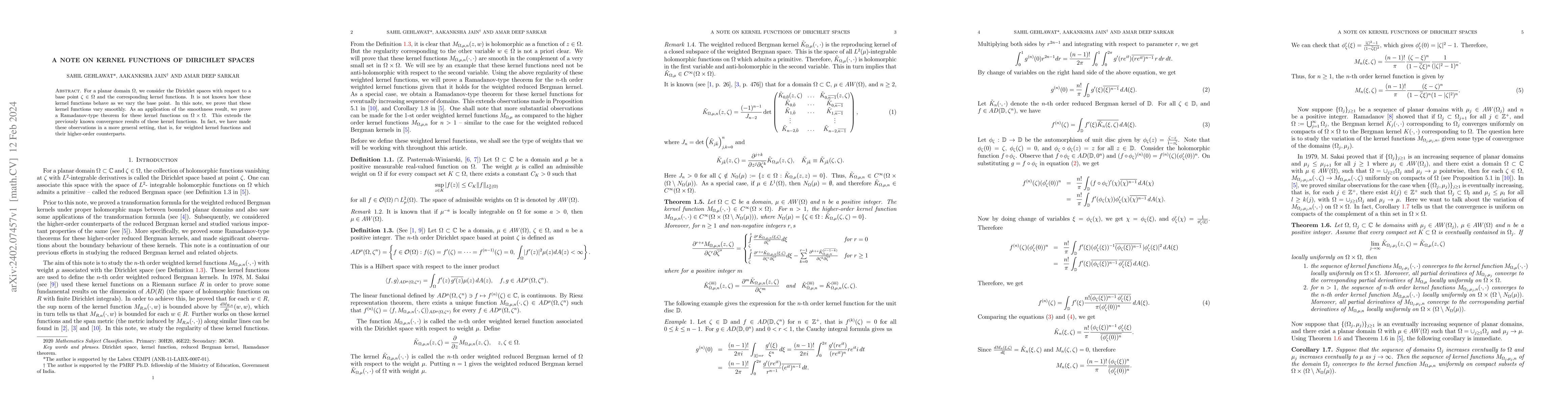 Thumbnail for A Note on Kernel Functions of Dirichlet Spaces