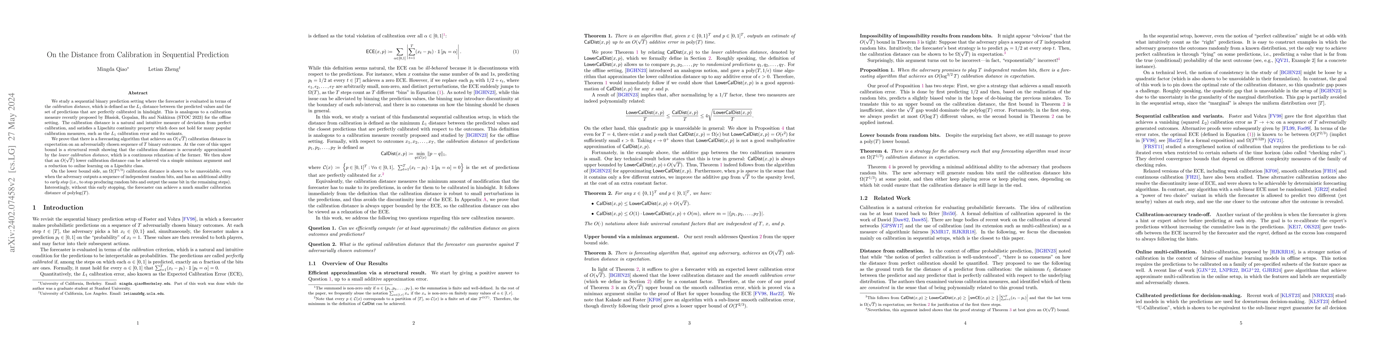 Thumbnail for On the Distance from Calibration in Sequential Prediction