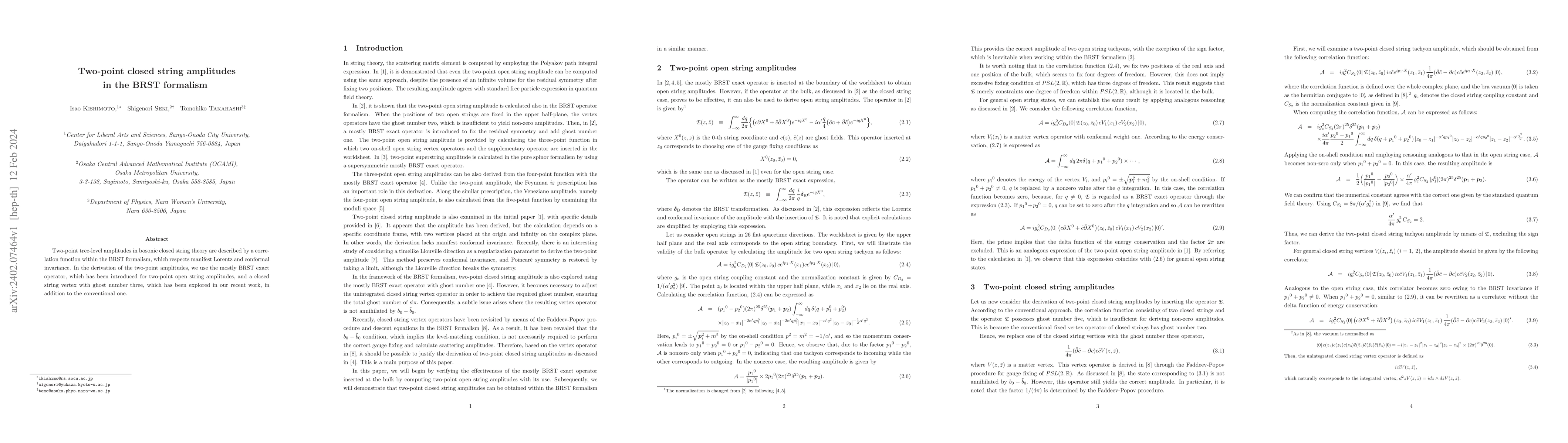 Thumbnail for Two-point closed string amplitudes in the BRST formalism