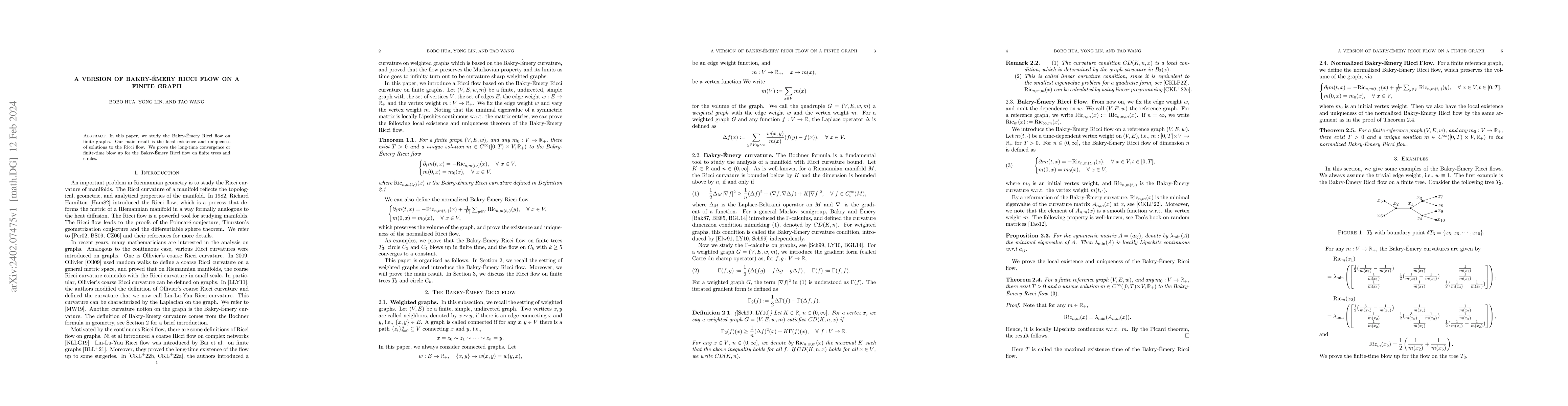 Thumbnail for A version of Bakry-\'Emery Ricci flow on a finite graph