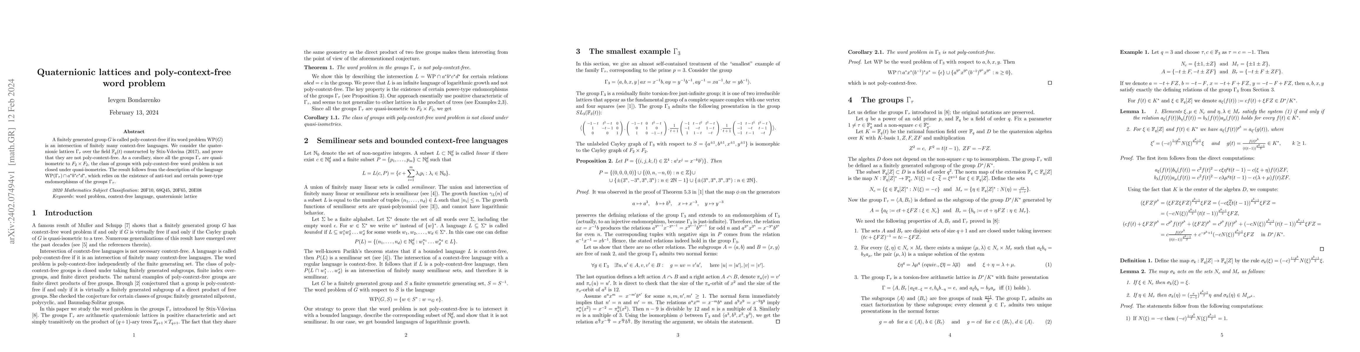 Thumbnail for Quaternionic lattices and poly-context-free word problem