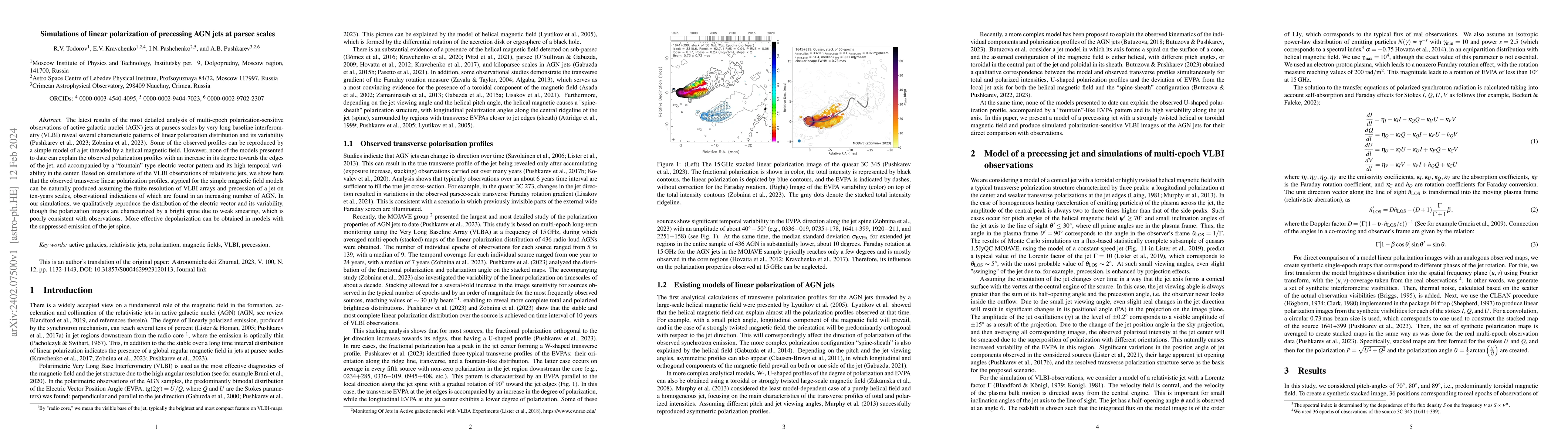 Thumbnail for Simulations of linear polarization of precessing AGN jets at parsec
  scales