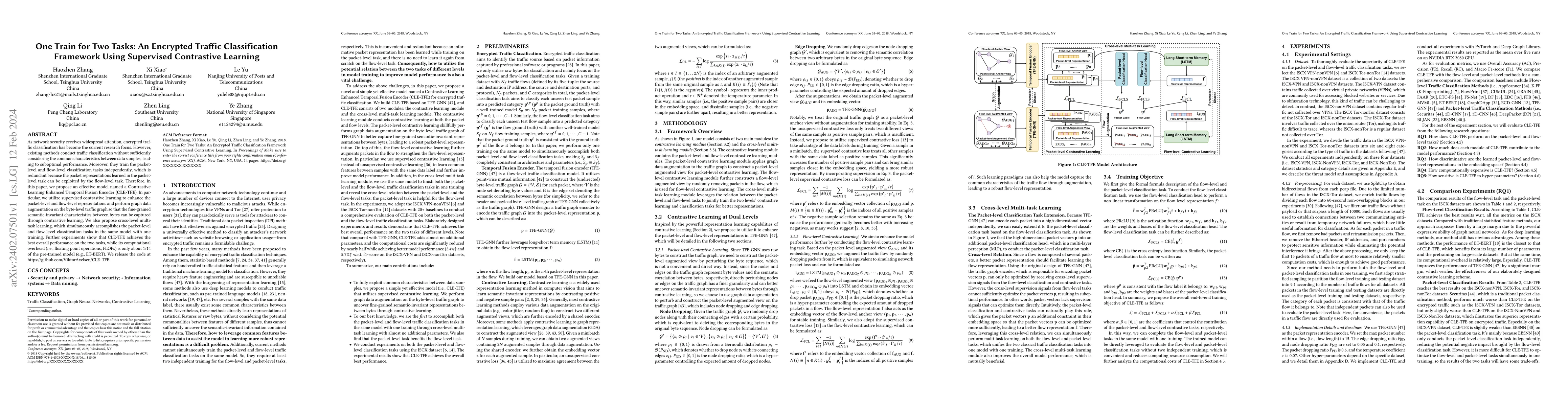 Thumbnail for One Train for Two Tasks: An Encrypted Traffic Classification Framework
  Using Supervised Contrastive Learning