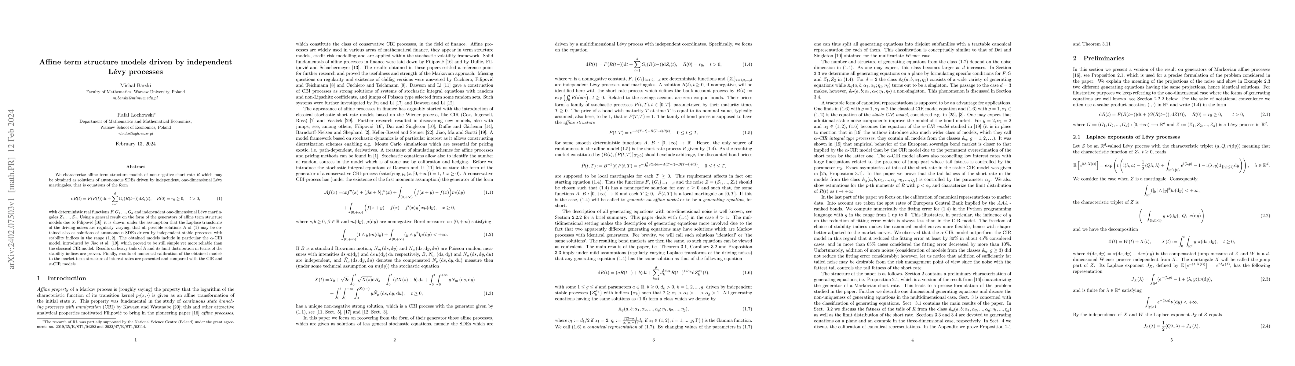 Thumbnail for Affine term structure models driven by independent L\'evy processes