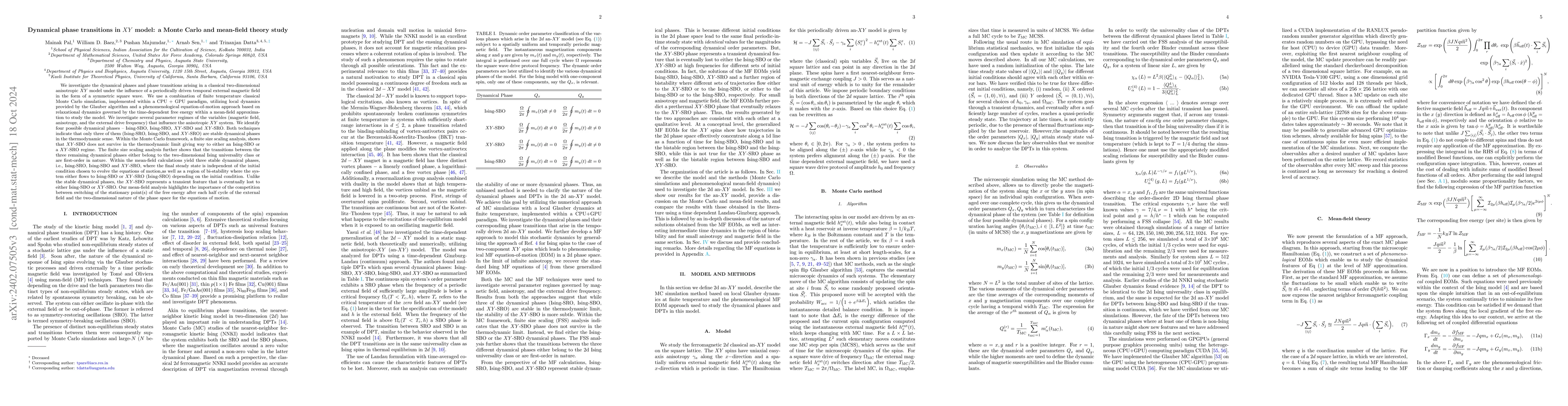 Thumbnail for Dynamical phase transitions in $XY$ model: a Monte Carlo and mean-field
  theory study