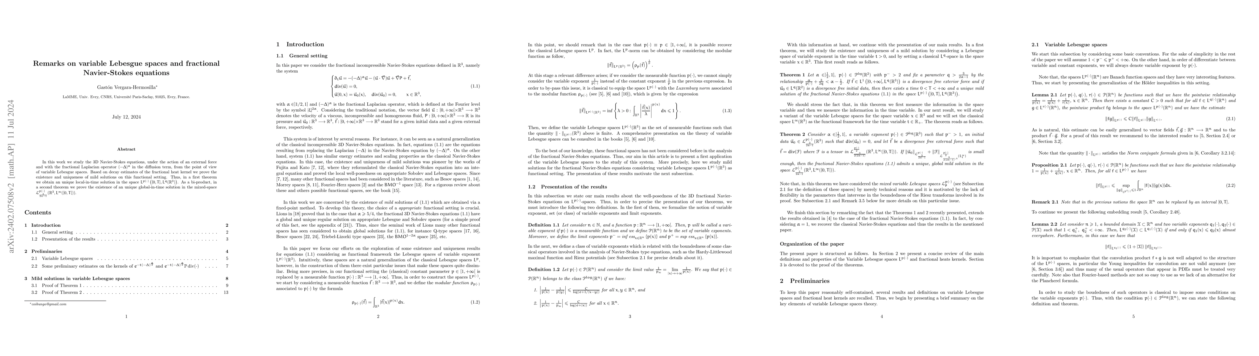 Thumbnail for Remarks on variable Lebesgue spaces and fractional Navier-Stokes
  equations