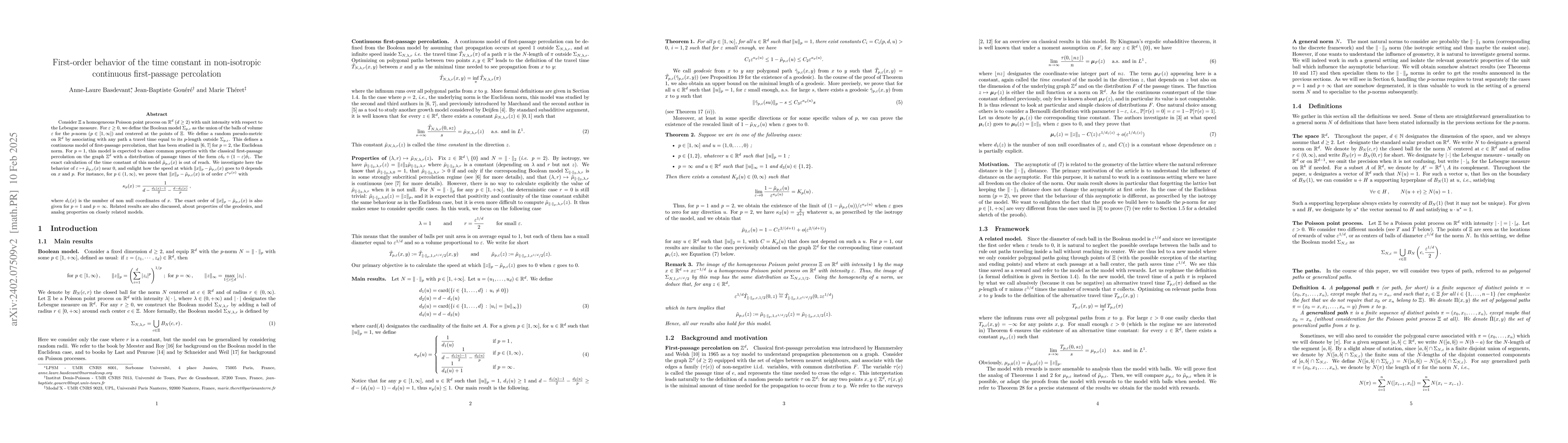 Thumbnail for First-order behavior of the time constant in non-isotropic continuous
  first-passage percolation