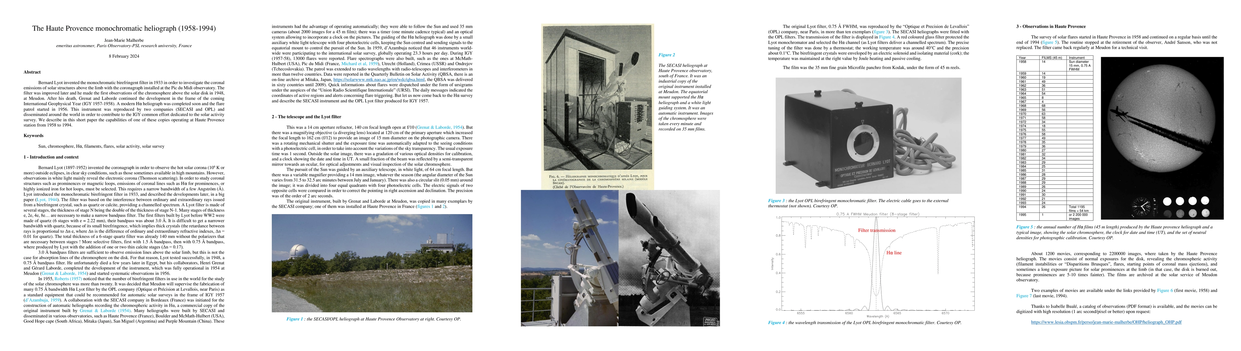 Thumbnail for The Haute Provence monochromatic heliograph (1958-1994)