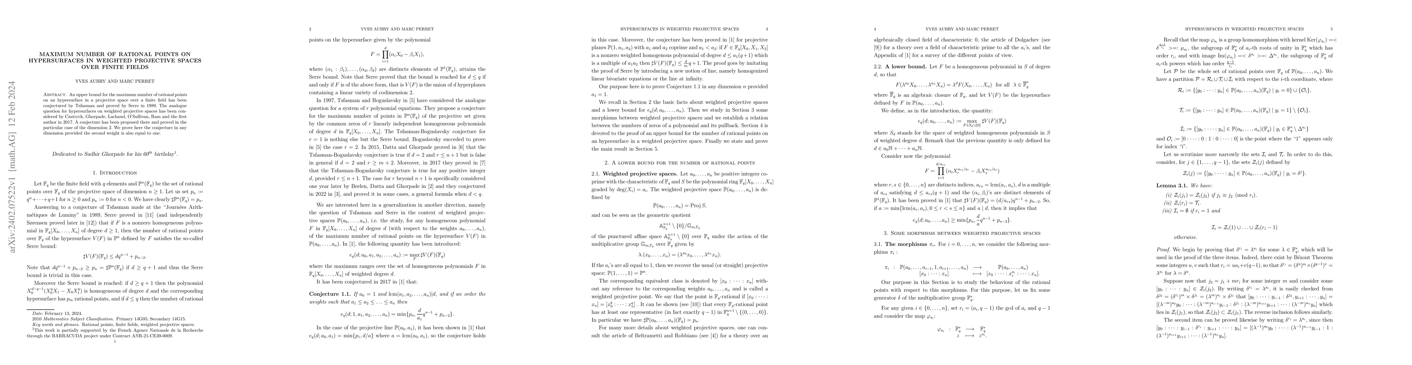 Thumbnail for Maximum number of rational points on hypersurfaces in weighted
  projective spaces over finite fields