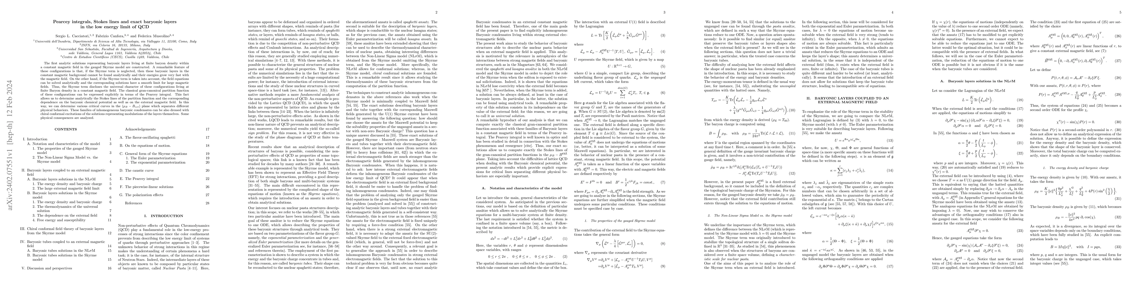 Thumbnail for Pearcey integrals, Stokes lines and exact baryonic layers in the low
  energy limit of QCD