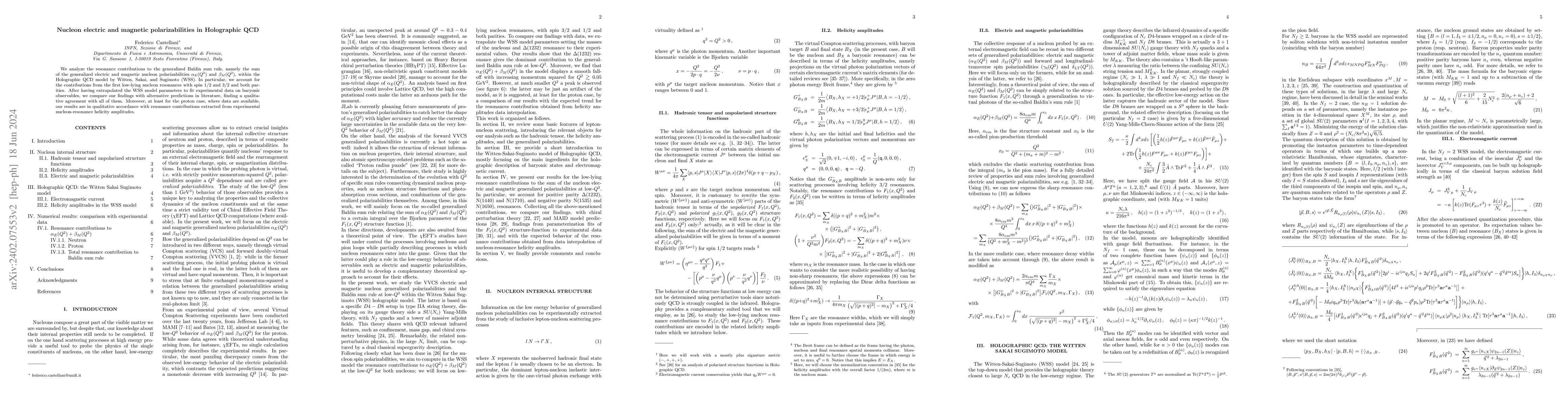 Thumbnail for Nucleon electric and magnetic polarizabilities in Holographic QCD