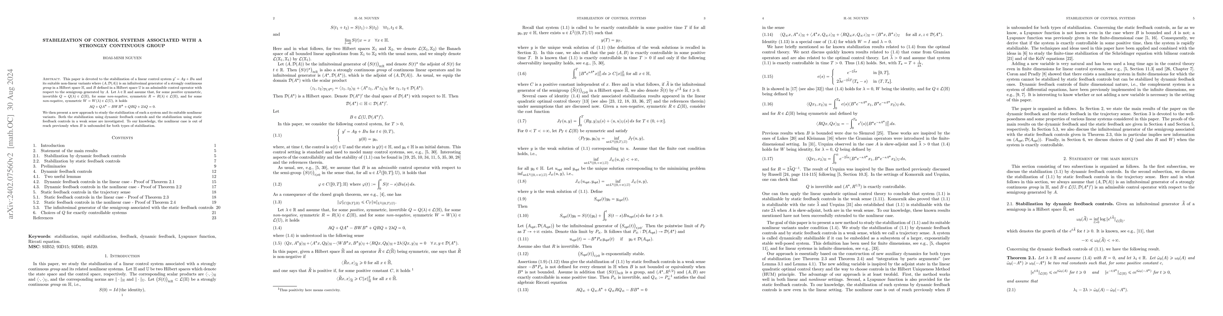 Thumbnail for Stabilization of control systems associated with a strongly continuous
  group