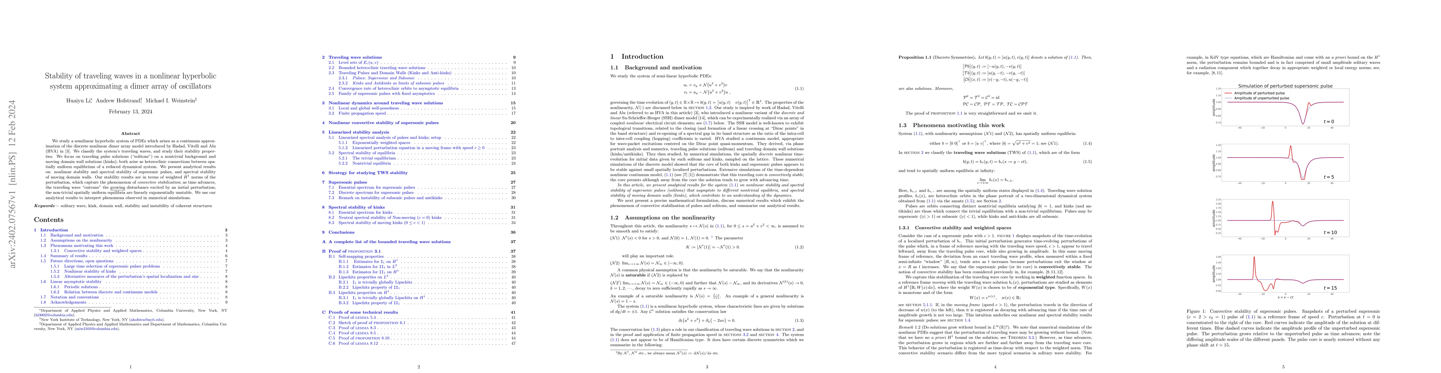 Thumbnail for Stability of traveling waves in a nonlinear hyperbolic system
  approximating a dimer array of oscillators