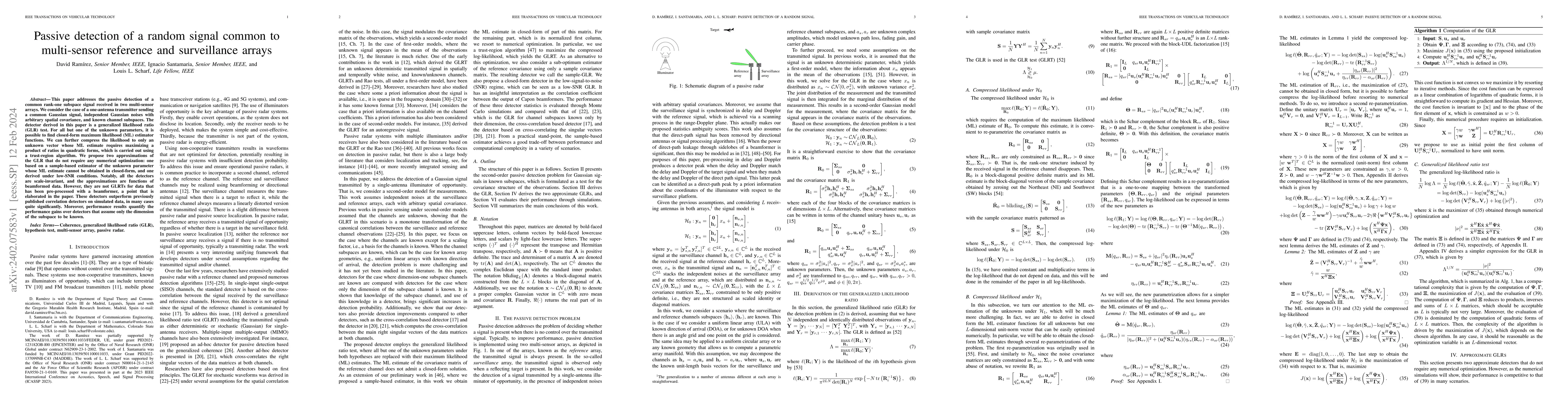 Thumbnail for Passive detection of a random signal common to multi-sensor reference
  and surveillance arrays