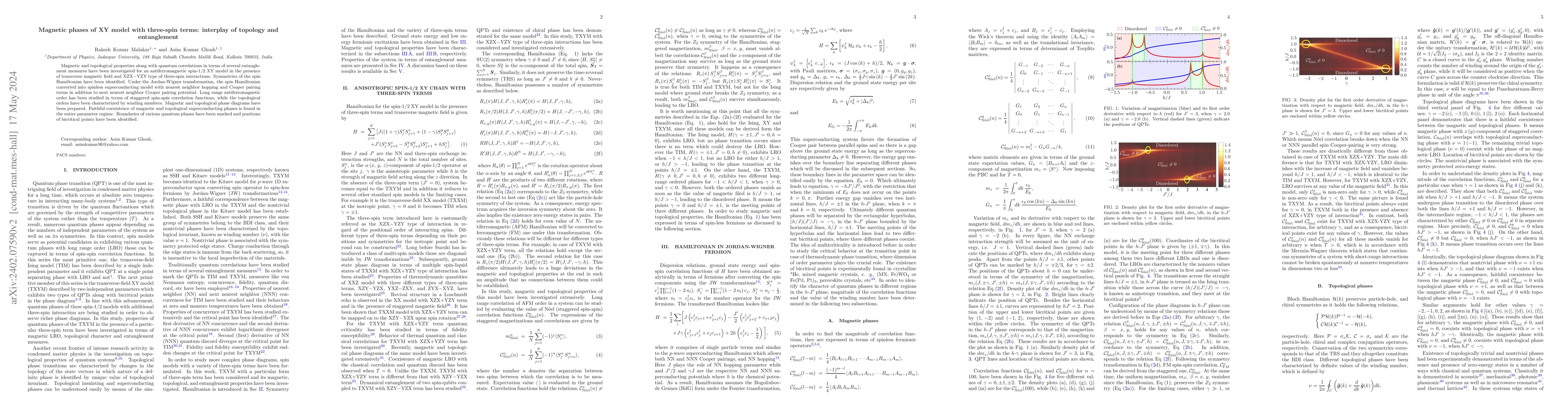 Thumbnail for Magnetic phases of XY model with three-spin terms: interplay of topology
  and entanglement