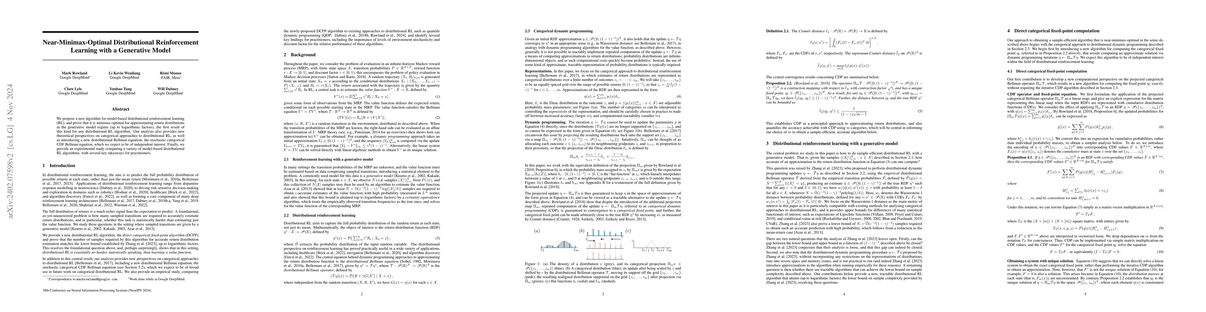 Thumbnail for Near-Minimax-Optimal Distributional Reinforcement Learning with a
  Generative Model
