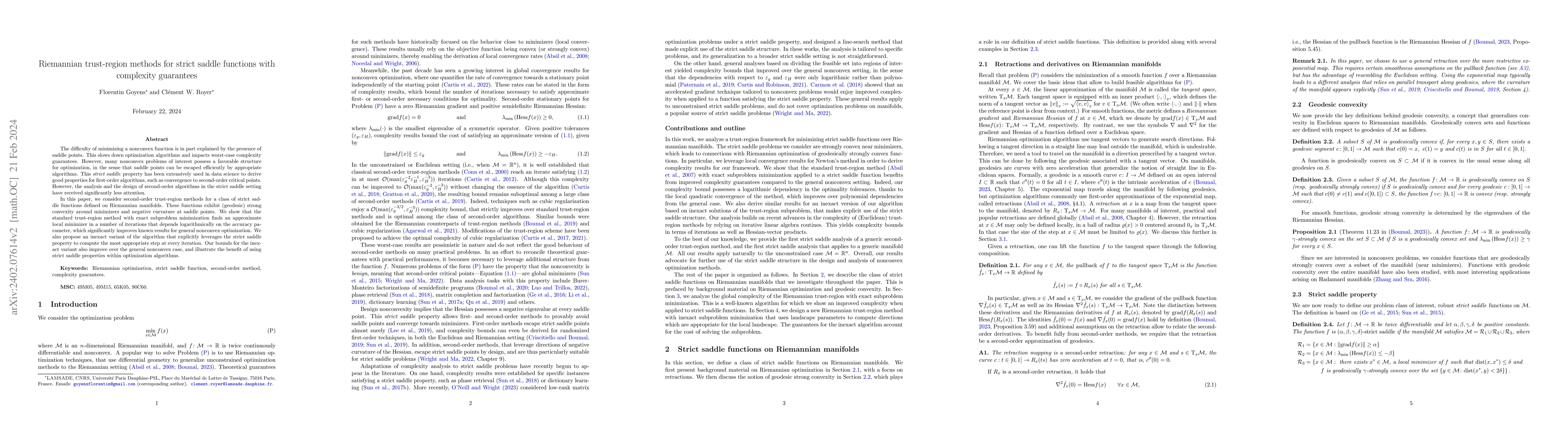 Thumbnail for Riemannian trust-region methods for strict saddle functions with
  complexity guarantees