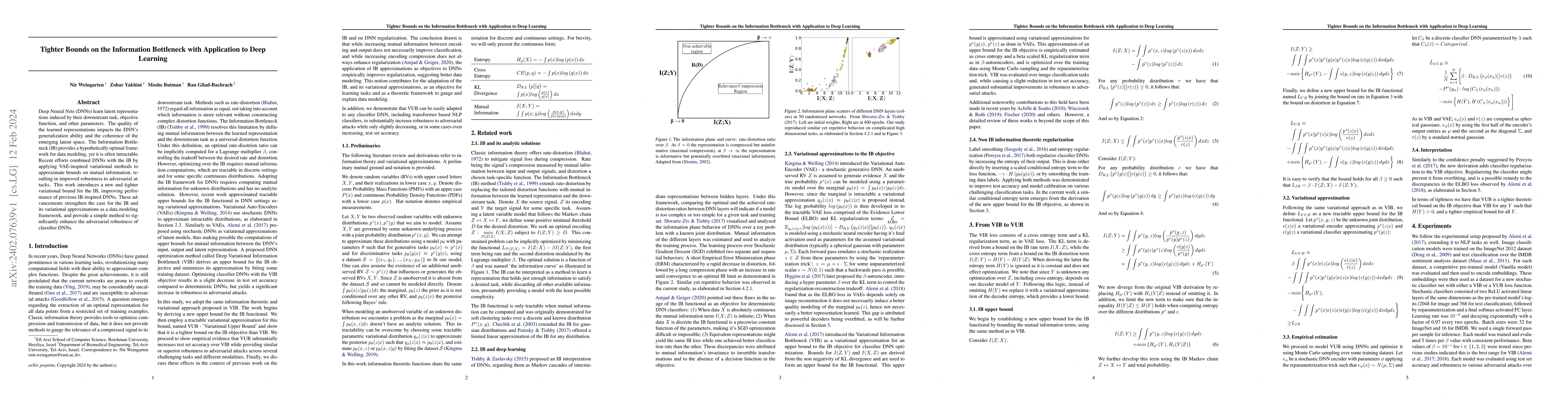 Thumbnail for Tighter Bounds on the Information Bottleneck with Application to Deep
  Learning