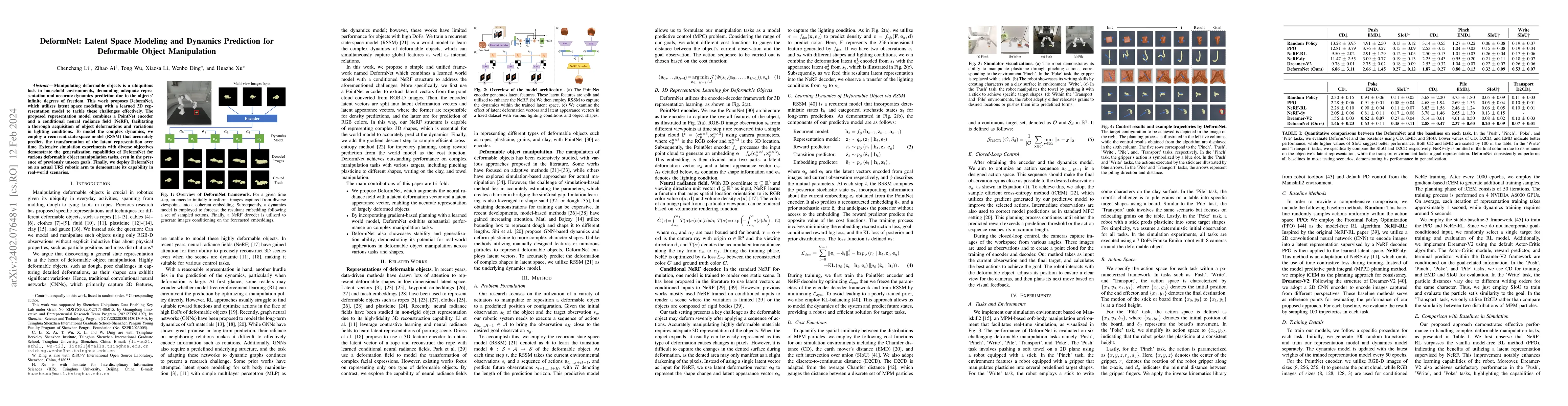 Thumbnail for DeformNet: Latent Space Modeling and Dynamics Prediction for Deformable
  Object Manipulation