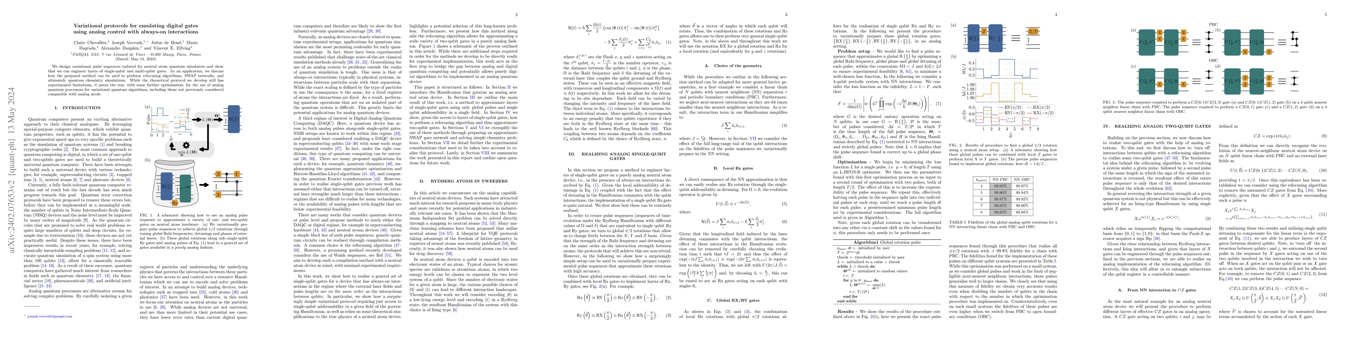 Thumbnail for Variational protocols for emulating digital gates using analog control
  with always-on interactions