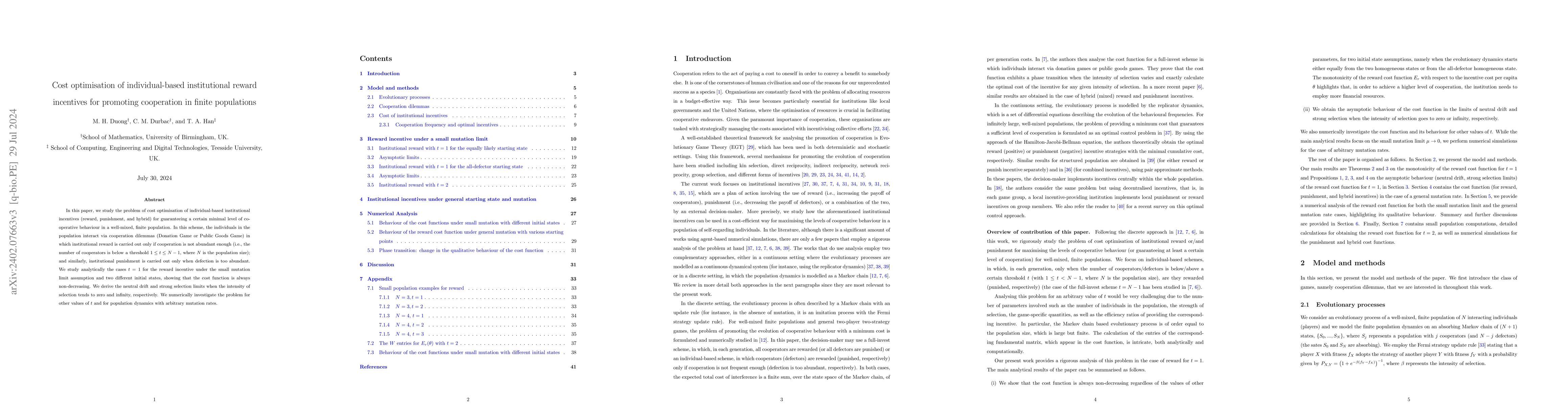 Thumbnail for Cost optimisation of individual-based institutional reward incentives
  for promoting cooperation in finite populations