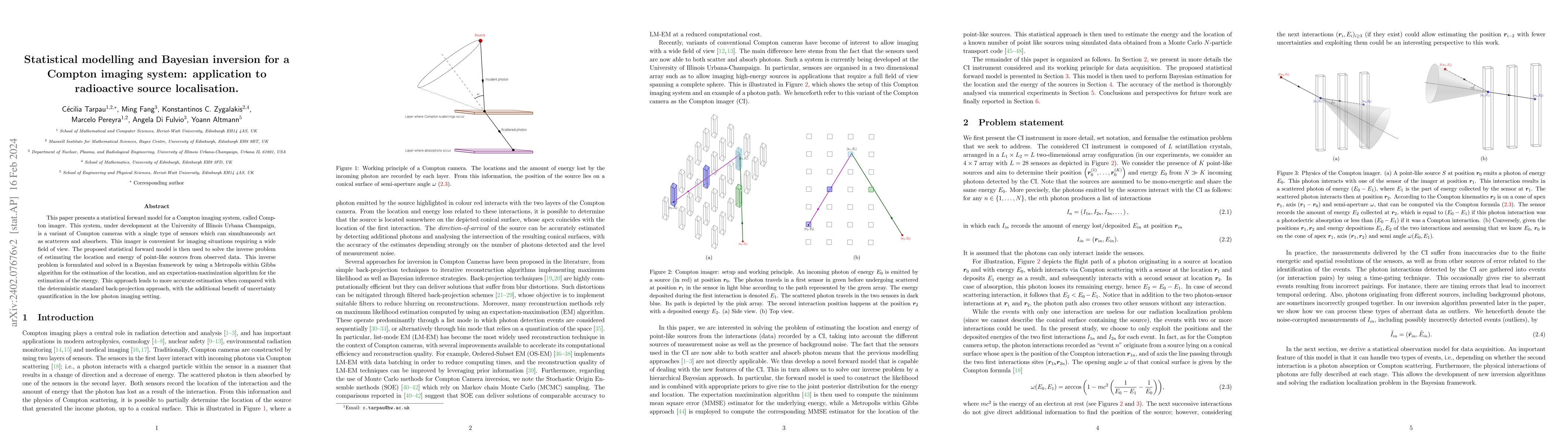 Thumbnail for Statistical modelling and Bayesian inversion for a Compton imaging
  system: application to radioactive source localisation
