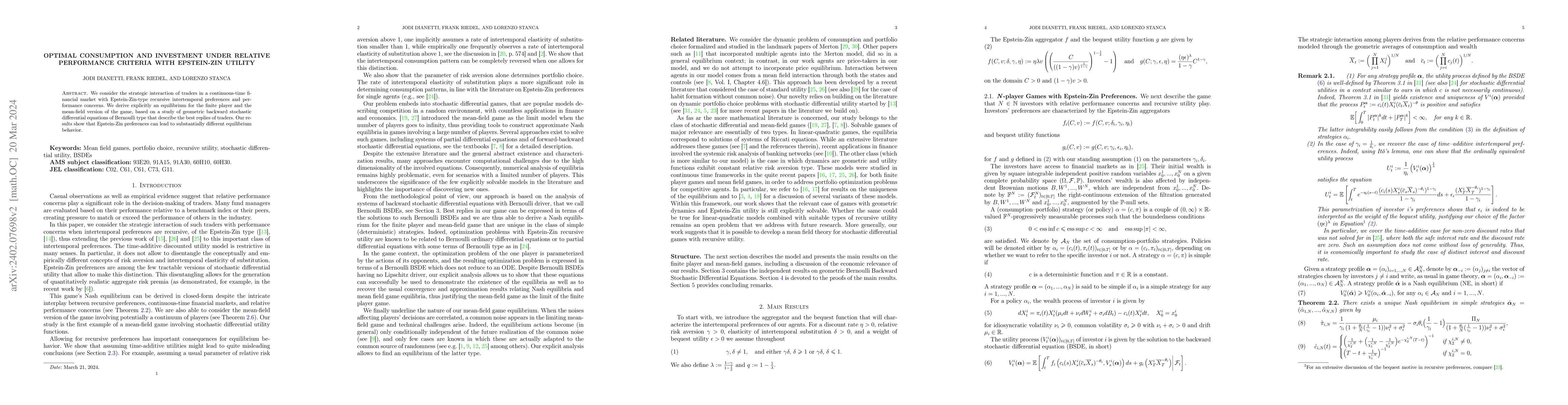 Thumbnail for Optimal consumption and investment under relative performance criteria
  with Epstein-Zin utility