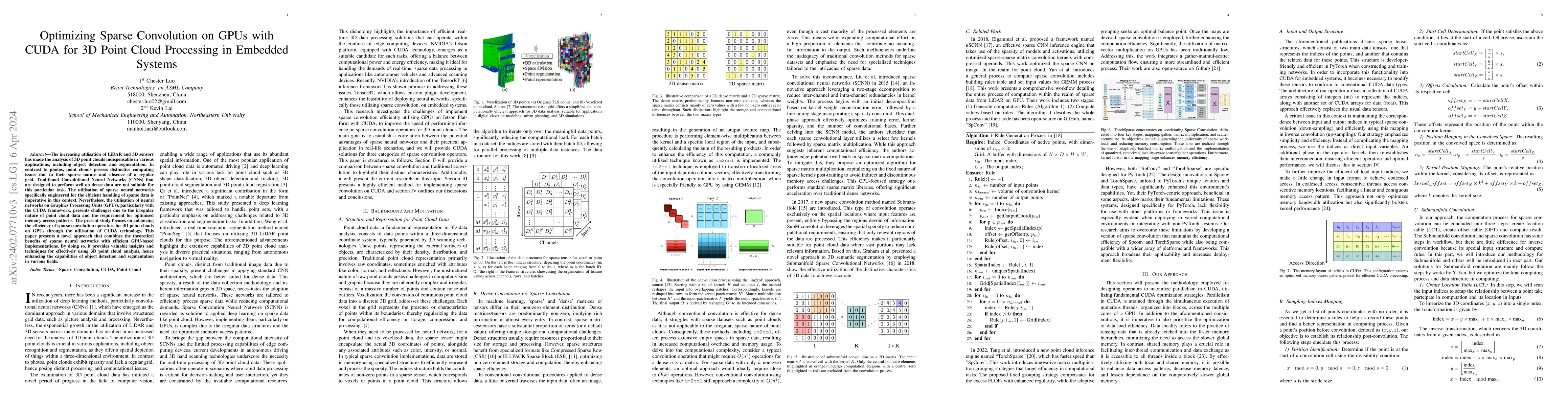 Thumbnail for Optimizing Sparse Convolution on GPUs with CUDA for 3D Point Cloud
  Processing in Embedded Systems
