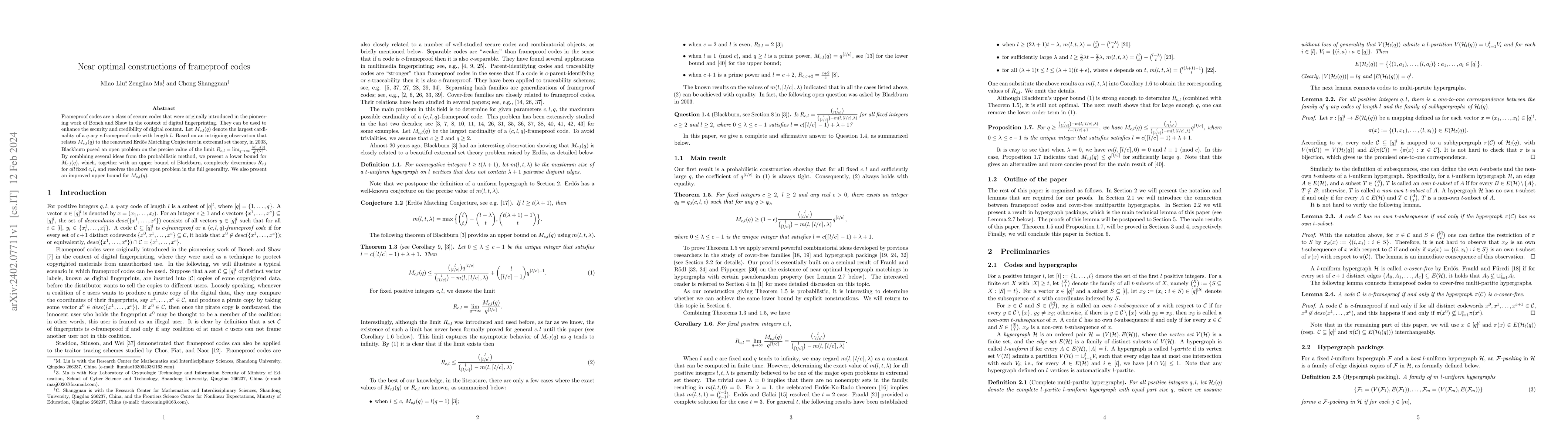 Thumbnail for Near optimal constructions of frameproof codes