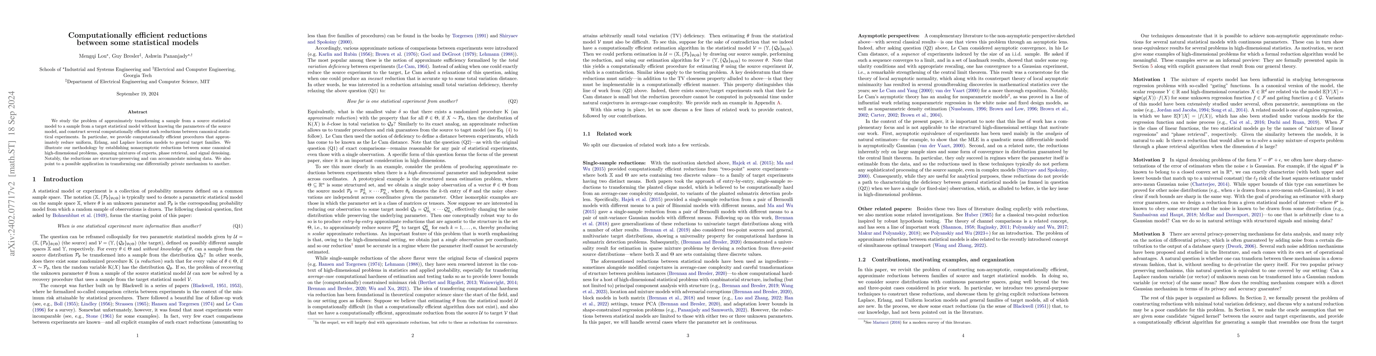 Thumbnail for Efficient reductions between some statistical models