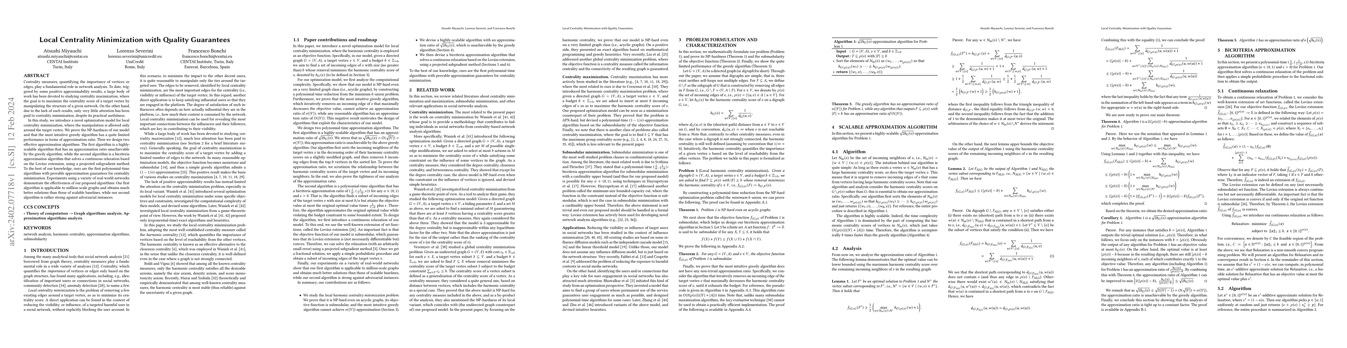 Thumbnail for Local Centrality Minimization with Quality Guarantees