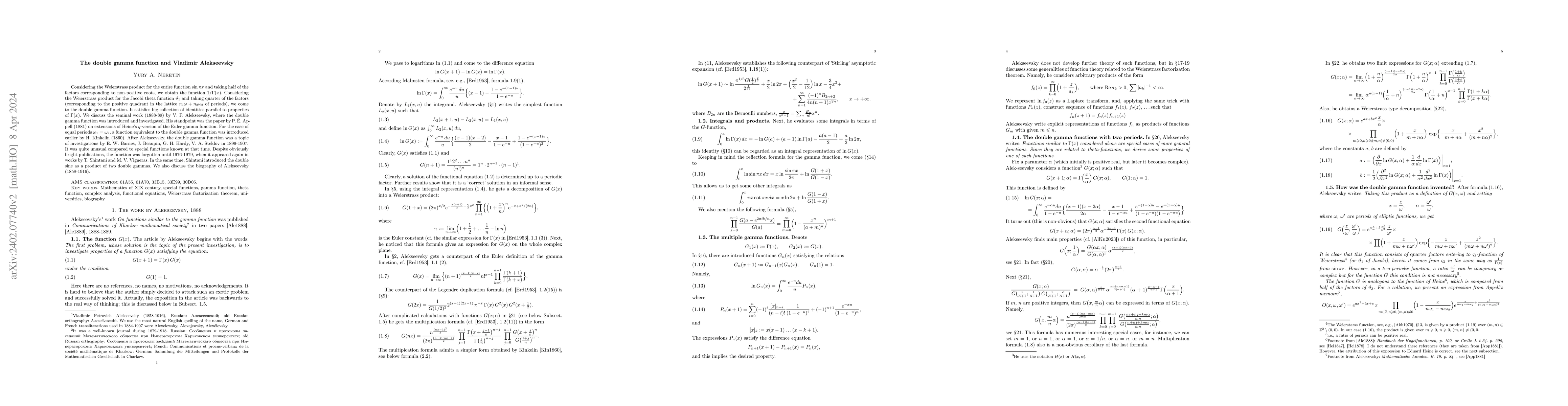 Thumbnail for The double gamma function and Vladimir Alekseevsky