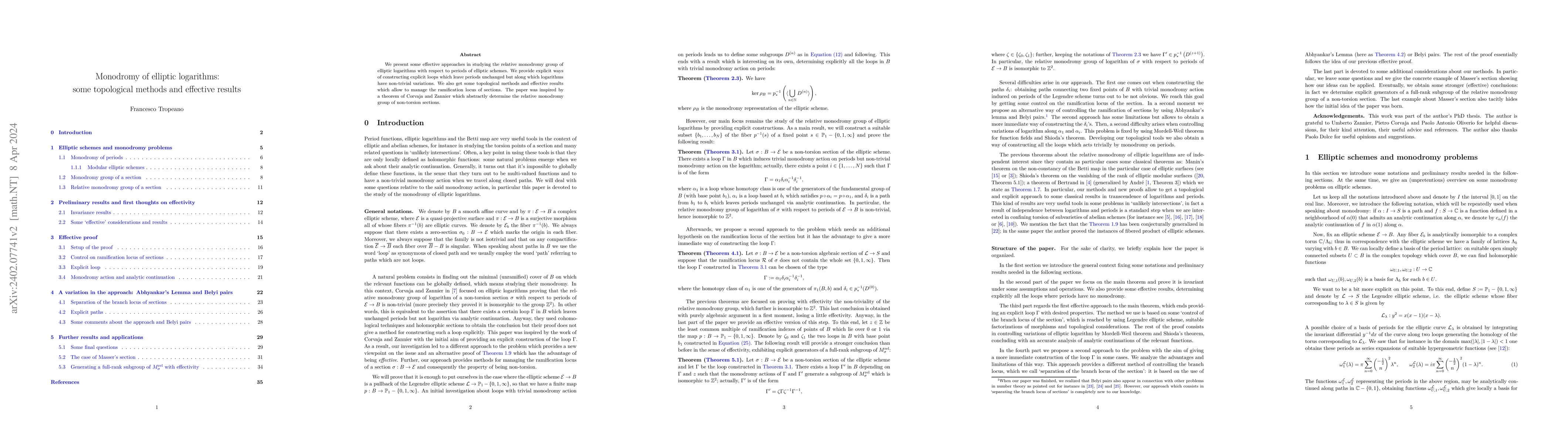 Thumbnail for Monodromy of elliptic logarithms: some topological methods and effective
  results