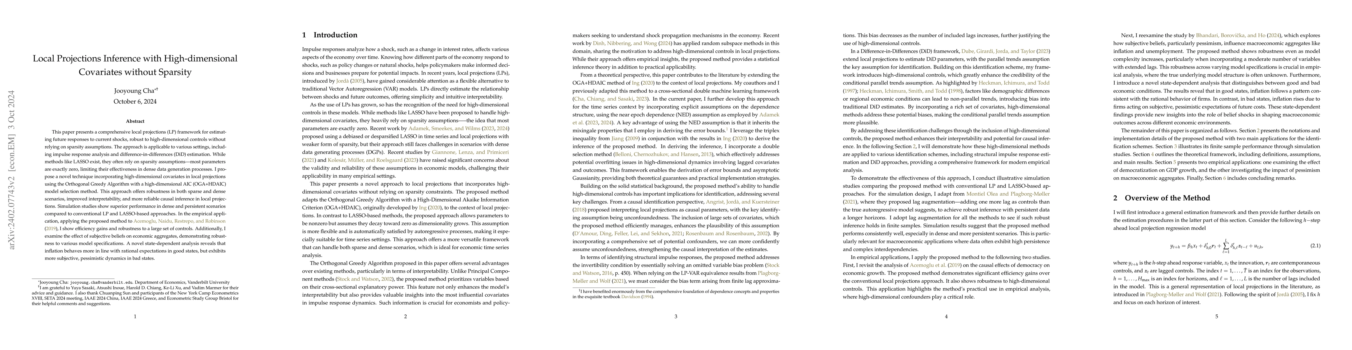 Thumbnail for Beyond Sparsity: Local Projections Inference with High-Dimensional
  Covariates