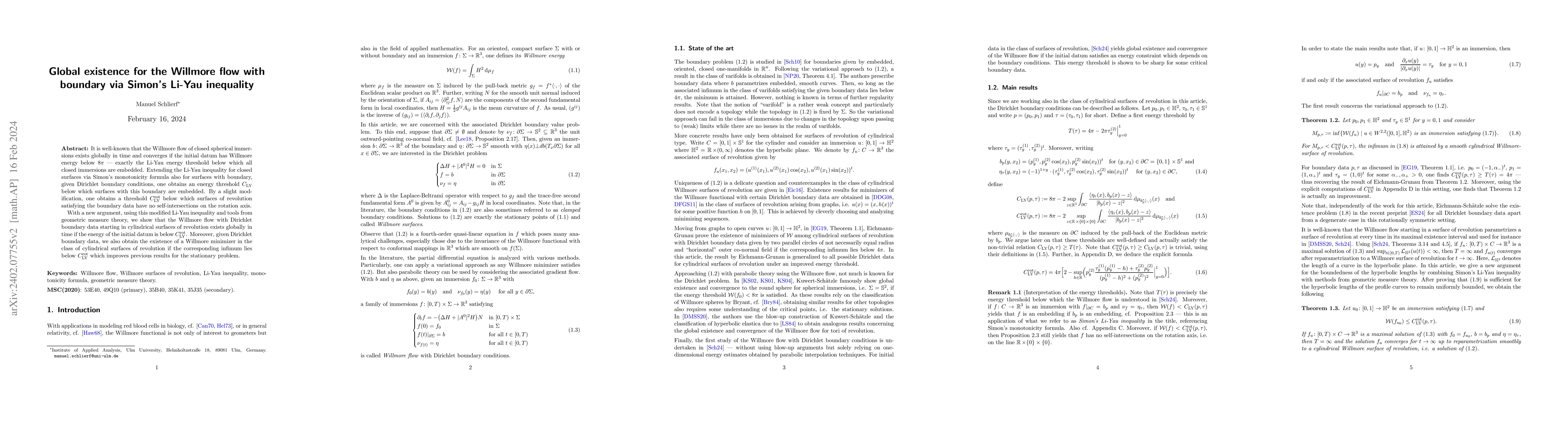 Thumbnail for Global existence for the Willmore flow with boundary via Simon's Li-Yau
  inequality