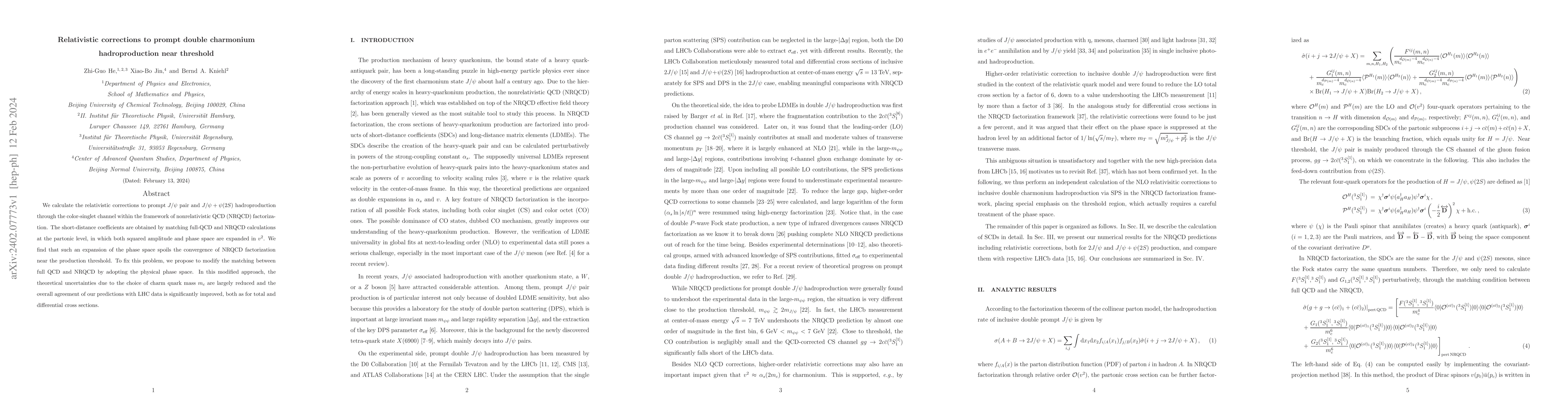 Thumbnail for Relativistic corrections to prompt double charmonium hadroproduction
  near threshold